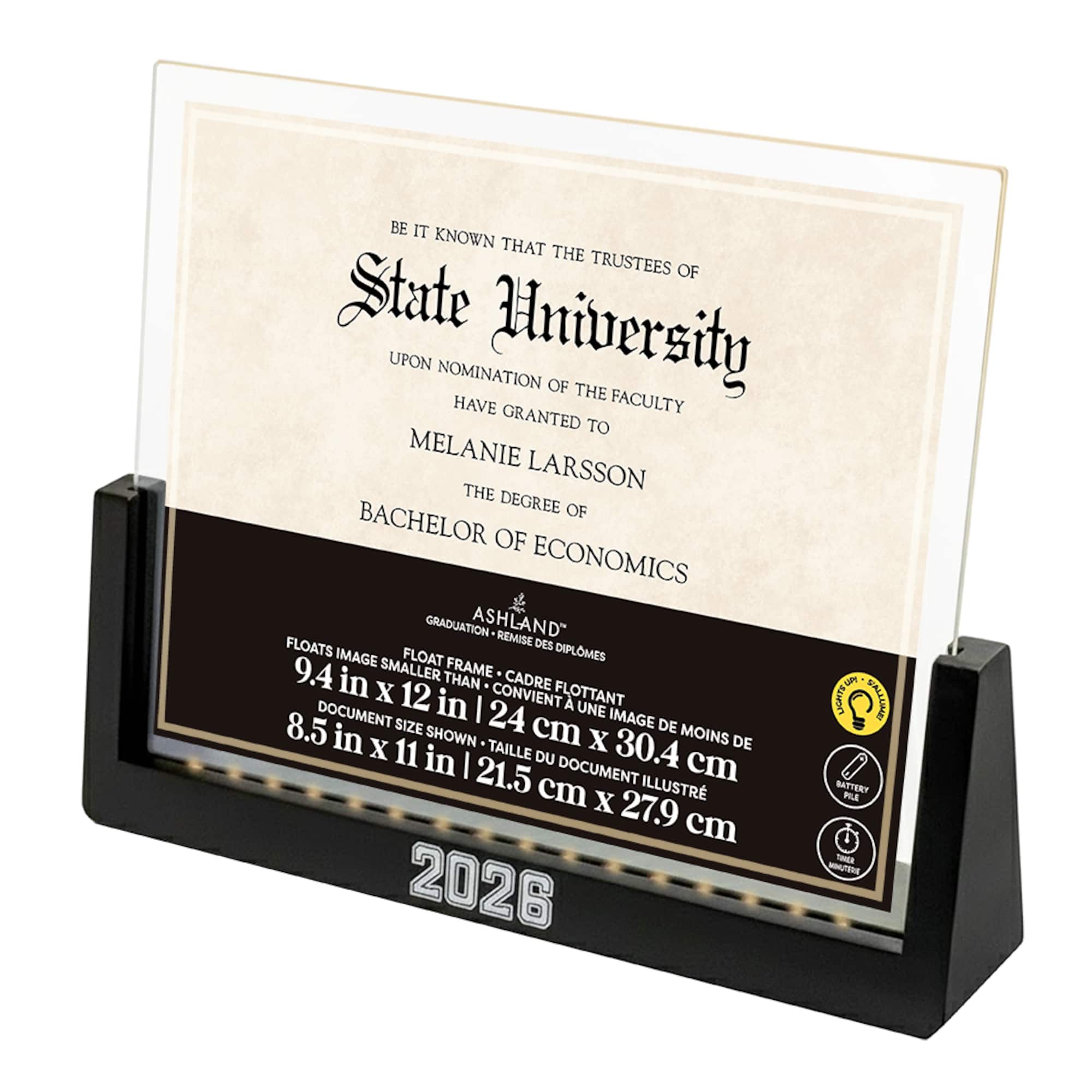 8.5" x 11" Light-Up 2026 Document Float Frame, Graduation by Ashland®